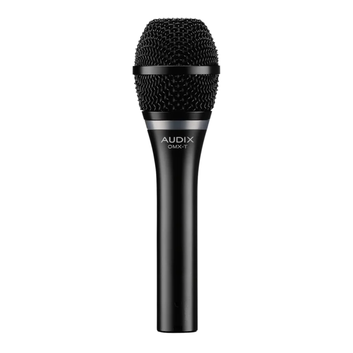 AUD OMX-T dynamic vocal microphone shown from side angle with grille and body detail