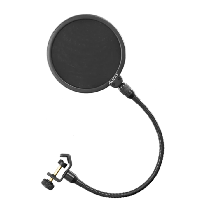 AUD pop filter microphone mesh screen showing dual-layer acoustic foam construction and mounting hardware