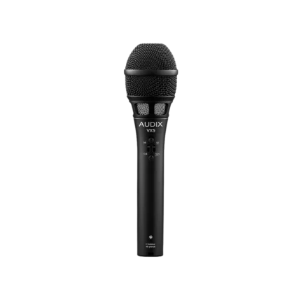 AUD premium electret condenser vocal microphone shown from side profile angle