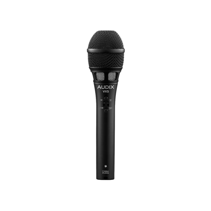 AUD premium electret condenser vocal microphone shown from side profile angle