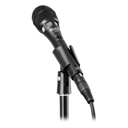 AUD Premium electret condenser vocal microphone shown from side profile angle