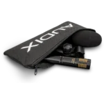 AUD professional electret condenser microphone showing pad and roll-off filter controls detail