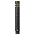 AUD professional electret condenser microphone with pad and roll-off filter, side profile showing body design