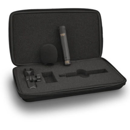 AUD professional studio cardioid condenser microphone showing capsule and grille detail view