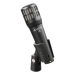 AUD professional drum microphone set showing microphone capsule detail and mounting hardware components