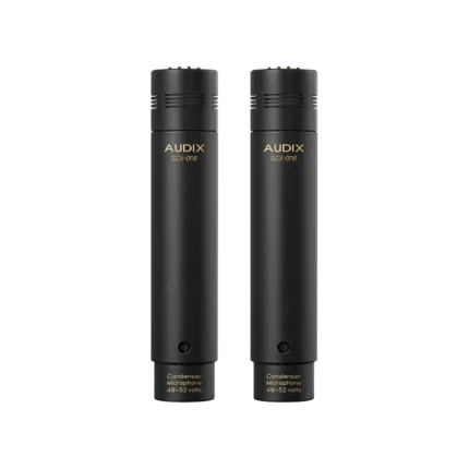 AUD professional studio cardioid condenser microphone shown from side angle with capsule and body visible