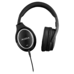 AUD professional studio headphones worn during audio mixing and mastering session