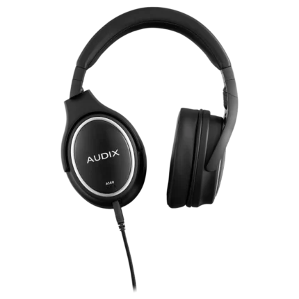 AUD professional studio headphones worn during audio mixing and mastering session