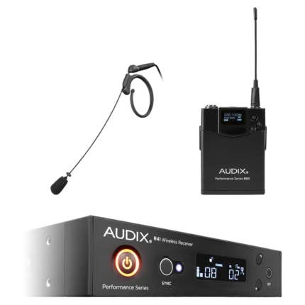 AUD R41 RX B60 bodypack transmitter with HT7 headworn microphone connector detail