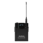 AUD R41 RX B60 bodypack transmitter with HT7 headworn microphone detail view