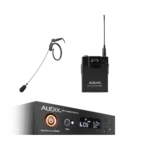 AUD R41 RX bodypack receiver with B60 belt pack and HT7 headworn microphone system