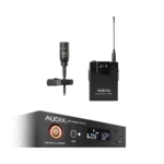 AUD R41 RX receiver with B60 bodypack transmitter and ADX10 lavalier microphone components