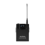 AUD R41 RX wireless receiver and B60 bodypack transmitter system components displayed together