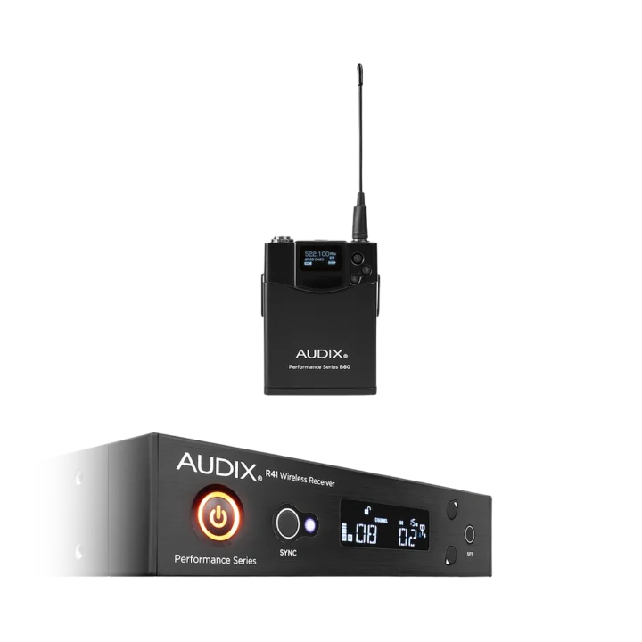 AUD R41 RX wireless receiver and B60 bodypack transmitter system components
