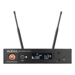 AUD R41 RX wireless receiver and H60 OM2 handheld microphone transmitter system components