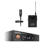 AUD R41 RX receiver, B60 bodypack transmitter, and ADX10 lavalier microphone wireless system