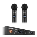 AUD R42 two channel wireless receiver with dual H60 OM5 handheld transmitters, rear panel connections
