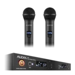 AUD R42 two channel wireless receiver with dual H60 OM2 handheld transmitters, rear panel connections