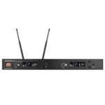 AUD R62 two channel wireless receiver with dual frequency displays and control interface detail