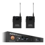 AUD R62 two channel wireless receiver with dual B60 bodypack transmitters, rear panel connections