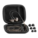 AUD Studio-Quality earphones displayed in professional studio recording application setup