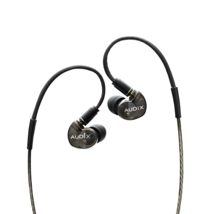 Audix A10 in-ear monitors Studio Quality earphones shown from side angle displaying ergonomic design and cable configuration