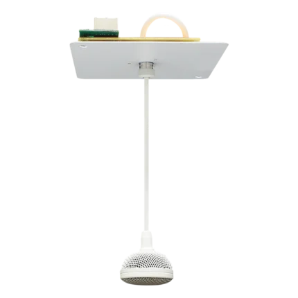 AUD tri-element hanging ceiling microphone showing capsule and mounting hardware detail