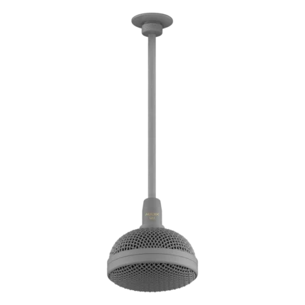 AUD tri-element hanging ceiling microphone showing capsule detail and mounting hardware
