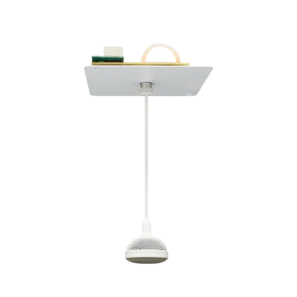 AUD tri-element hanging ceiling microphone showing top-mounted capsule array and suspension hardware