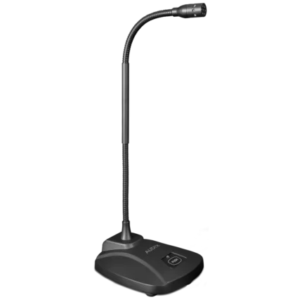 AUD USB12 condenser microphone shown from side angle with XLR connector visible