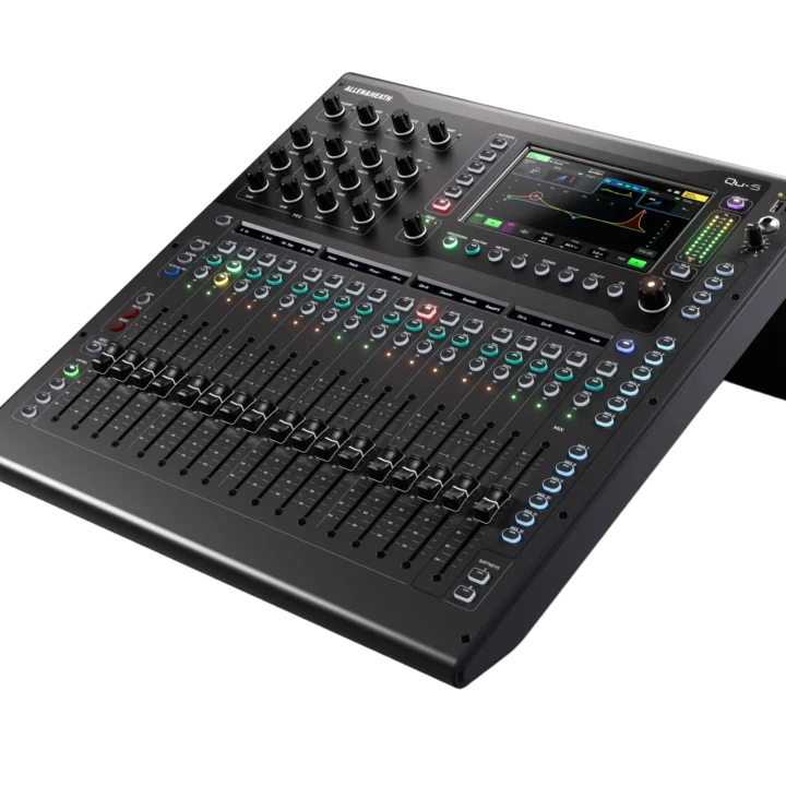 Allen & Heath Qu-5 digital mixer with touchscreen display and channel faders front panel