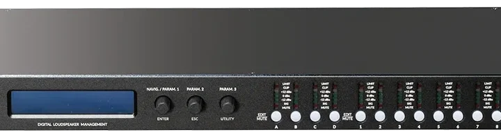 FBT DLM-480 4-in 8-out digital loudspeaker management processor with front panel controls and display