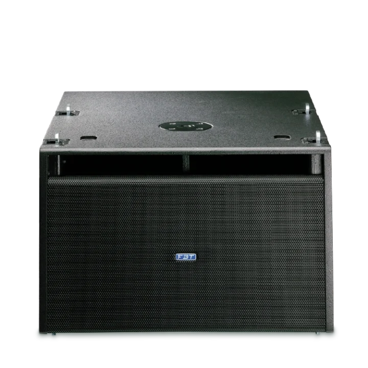 FBT MITUS 212FSA dual 12-inch active powered subwoofer with side panel and connectivity ports visible