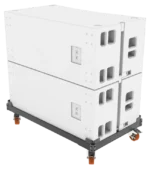 FBT MYRA 218S passive subwoofer module showing side profile with dual 18-inch drivers and cabinet design
