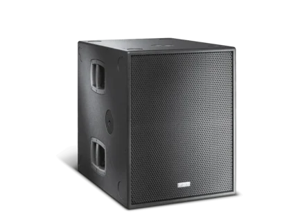 FBT Q 118SA powered subwoofer rear panel showing XLR inputs, level controls, and power connections