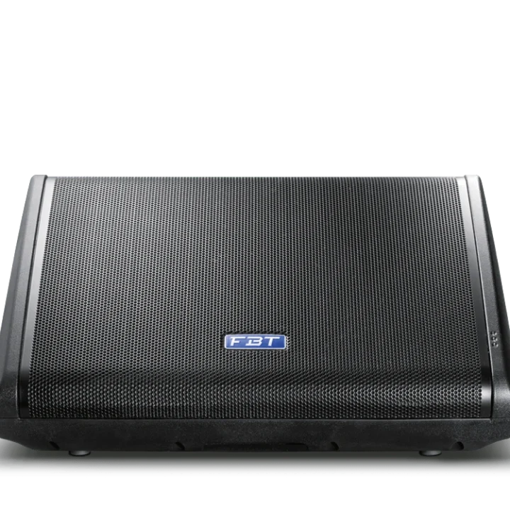 FBT StageMaxX 12MA powered stage monitor wedge speaker shown at angle with control panel visible