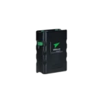 Green-GO Beltpack X wireless intercom beltpack unit shown from side angle with control interface