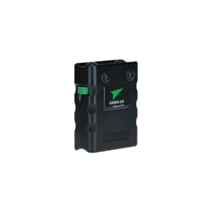 Green-GO Beltpack X Sport wireless intercom beltpack shown from side angle with control interface visible