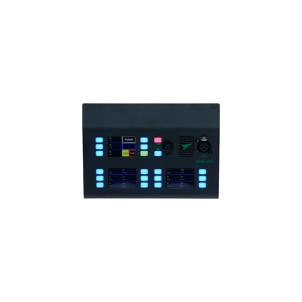 Green-GO Multichannel X Desk front panel with illuminated channel controls and LCD display