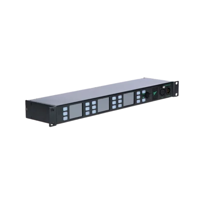 Green-GO Multichannel X digital intercom system showing side profile and connectivity ports