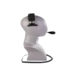 Green-GO single ear headset worn during professional broadcast application in studio setting