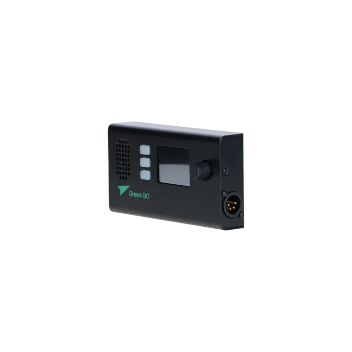 Green-GO Wallpanel X digital intercom system with illuminated buttons and display screen front view