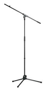 K-M professional microphone stand with adjustable boom arm and weighted base front view