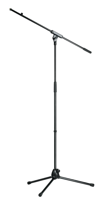 K-M professional microphone stand with adjustable boom arm and weighted base front view