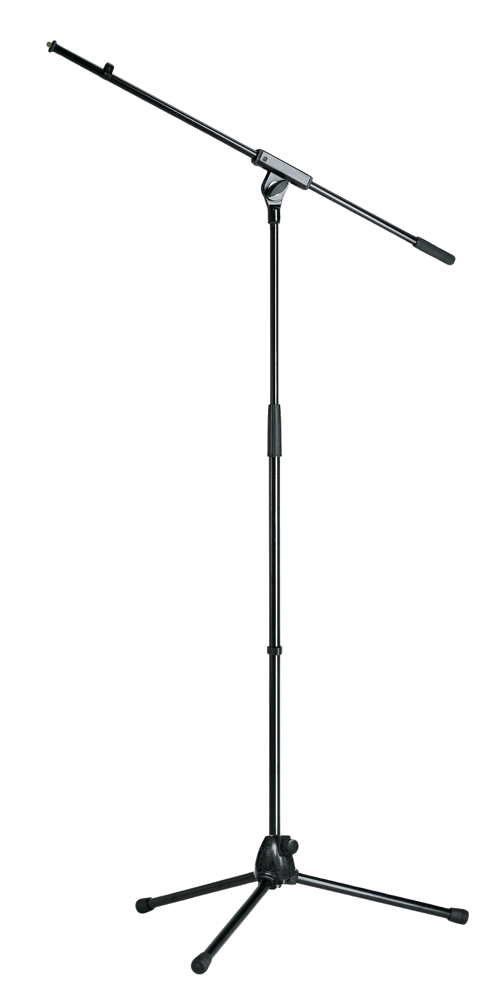 K-M 21070 Microphone Stand Professional Front View K-M professional microphone stand with adjustable boom arm and weighted base front view