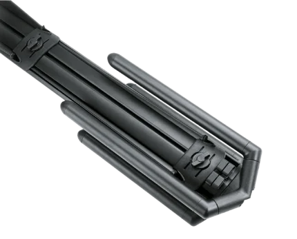 K&M Baby Spider Pro black anodized keyboard stand rear panel showing adjustment mechanisms