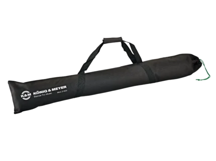 K&M black carrying case with reinforced handles and protective padding for audio equipment