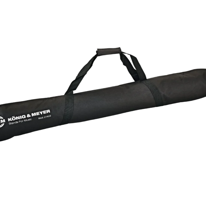 K&M black carrying case with reinforced handles and protective padding for audio equipment