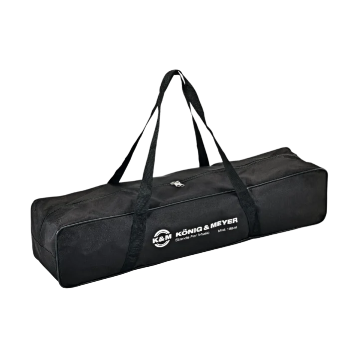 K&M black carrying case with handles and protective padding for professional audio equipment