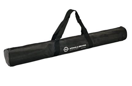 K&M carrying case with black exterior, reinforced handles, and protective padding for professional audio equipment